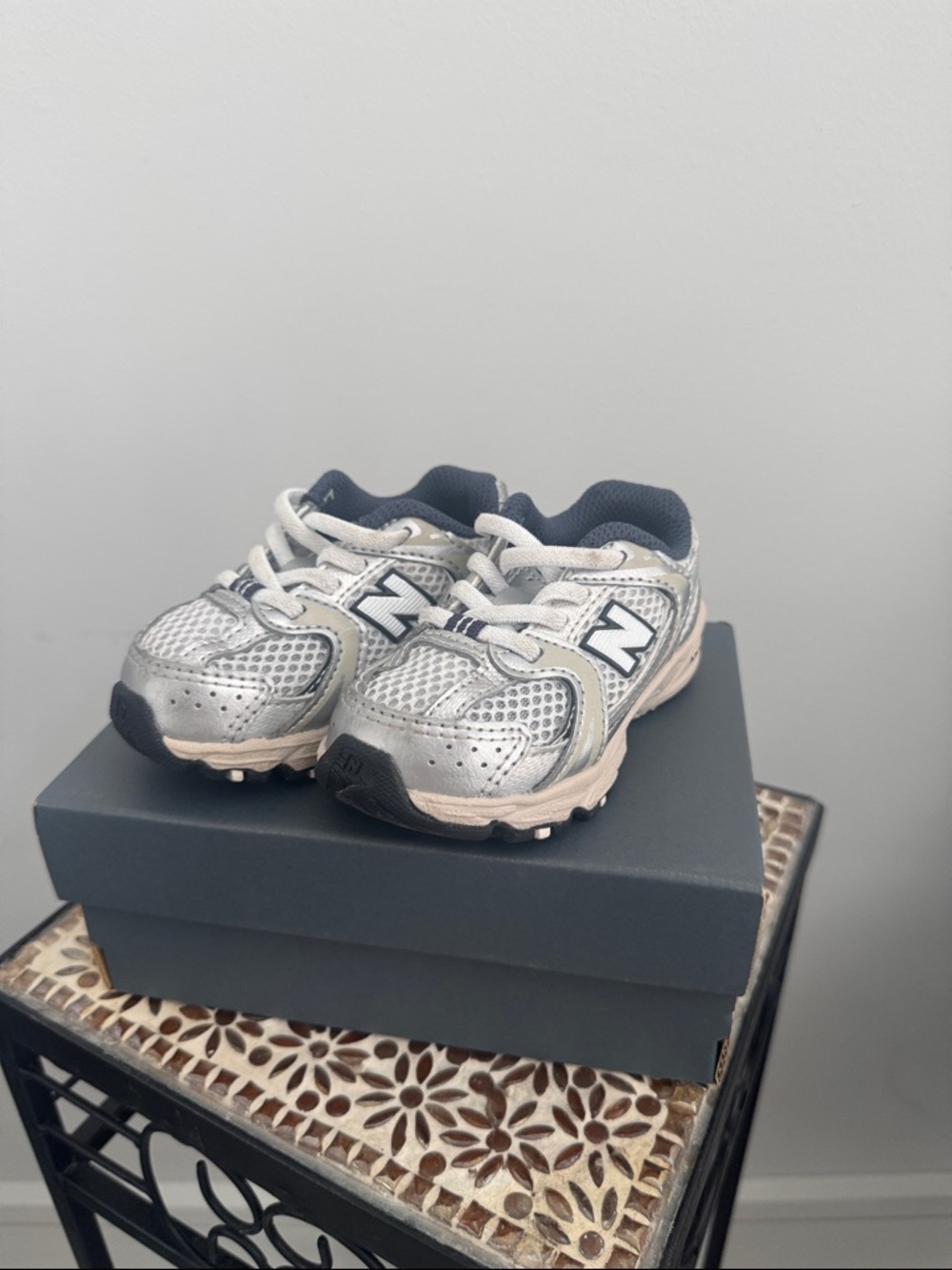 New Balance Kids Silver & Navy Running Sneakers